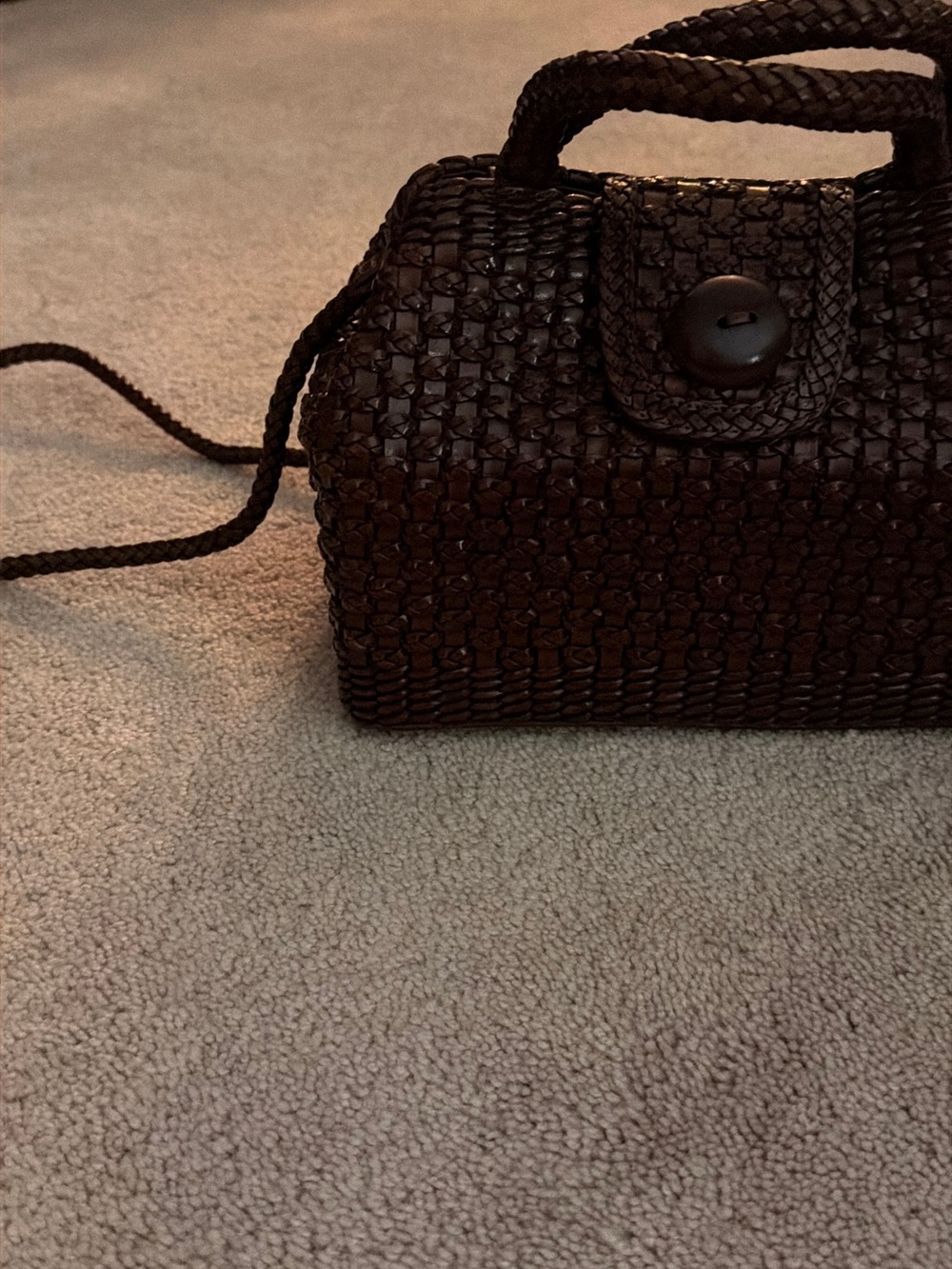 Vintage CEM Genuine Leather Woven Dark Brown Convertible Crossbody Bag Brown